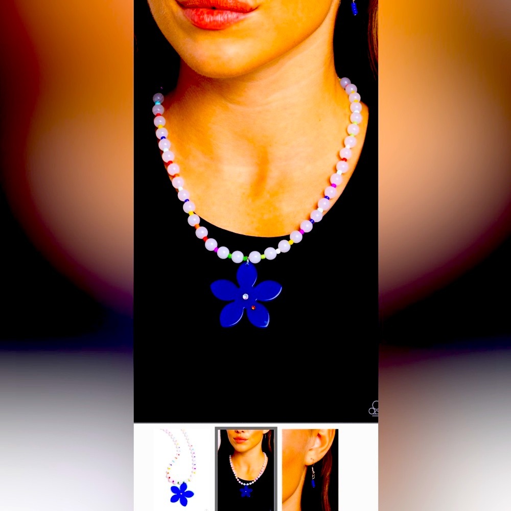 🔵⚪️🔵  “NOSTALGIC NOVELTY” BLUE NECKLACE WITH EARRINGS ~ PAPARAZZI❗️🔵⚪️🔵 - Picture 5 of 5